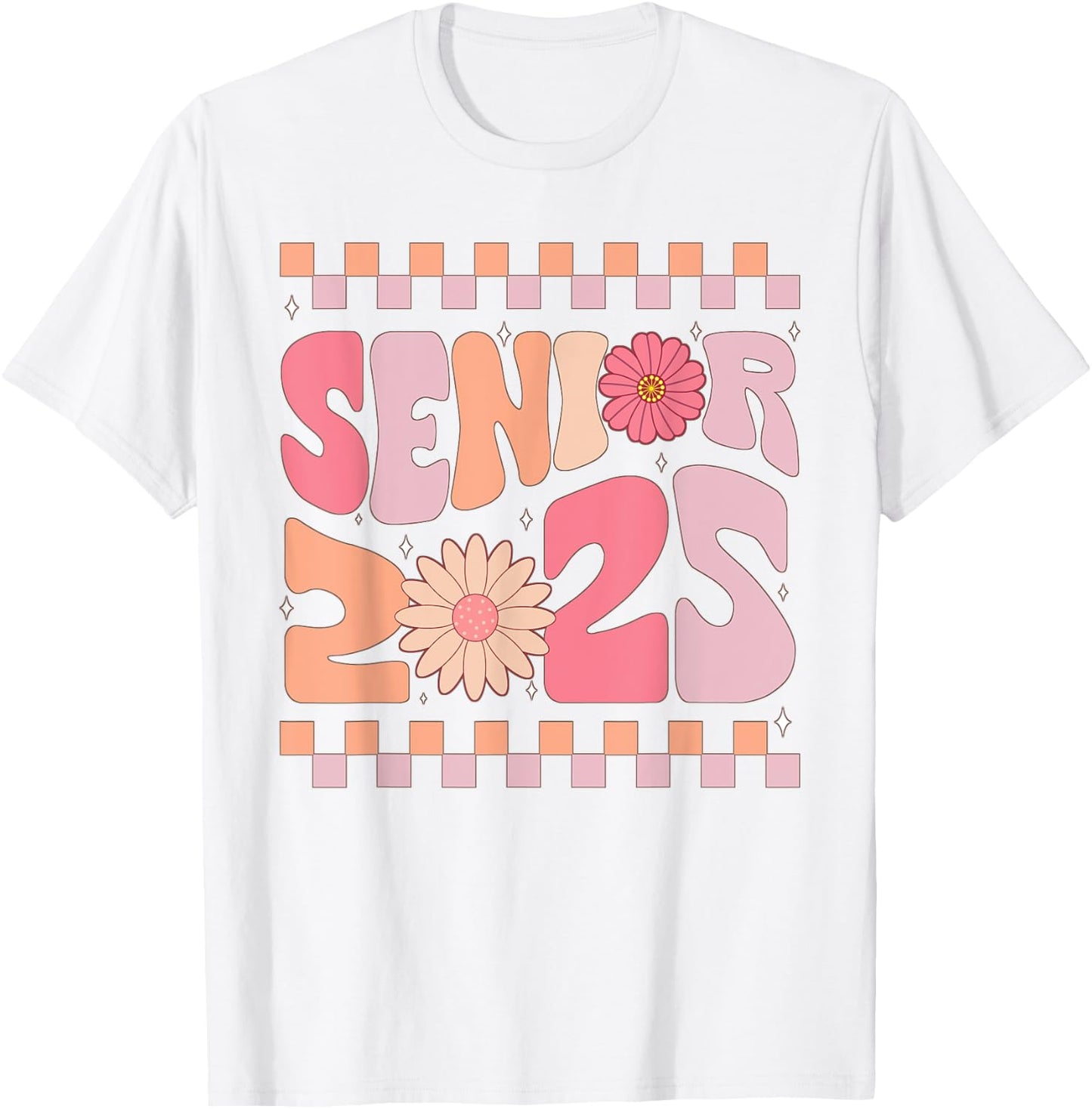Class of 2025 Senior 25 senior for girls pink groovy T-Shirt - T-Shirt | White