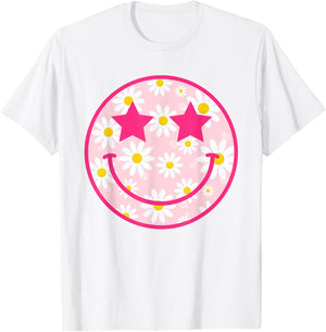 Happy Face Floral Shirt Preppy Aesthetic Smiling Face T-Shirt - T-Shirt | White