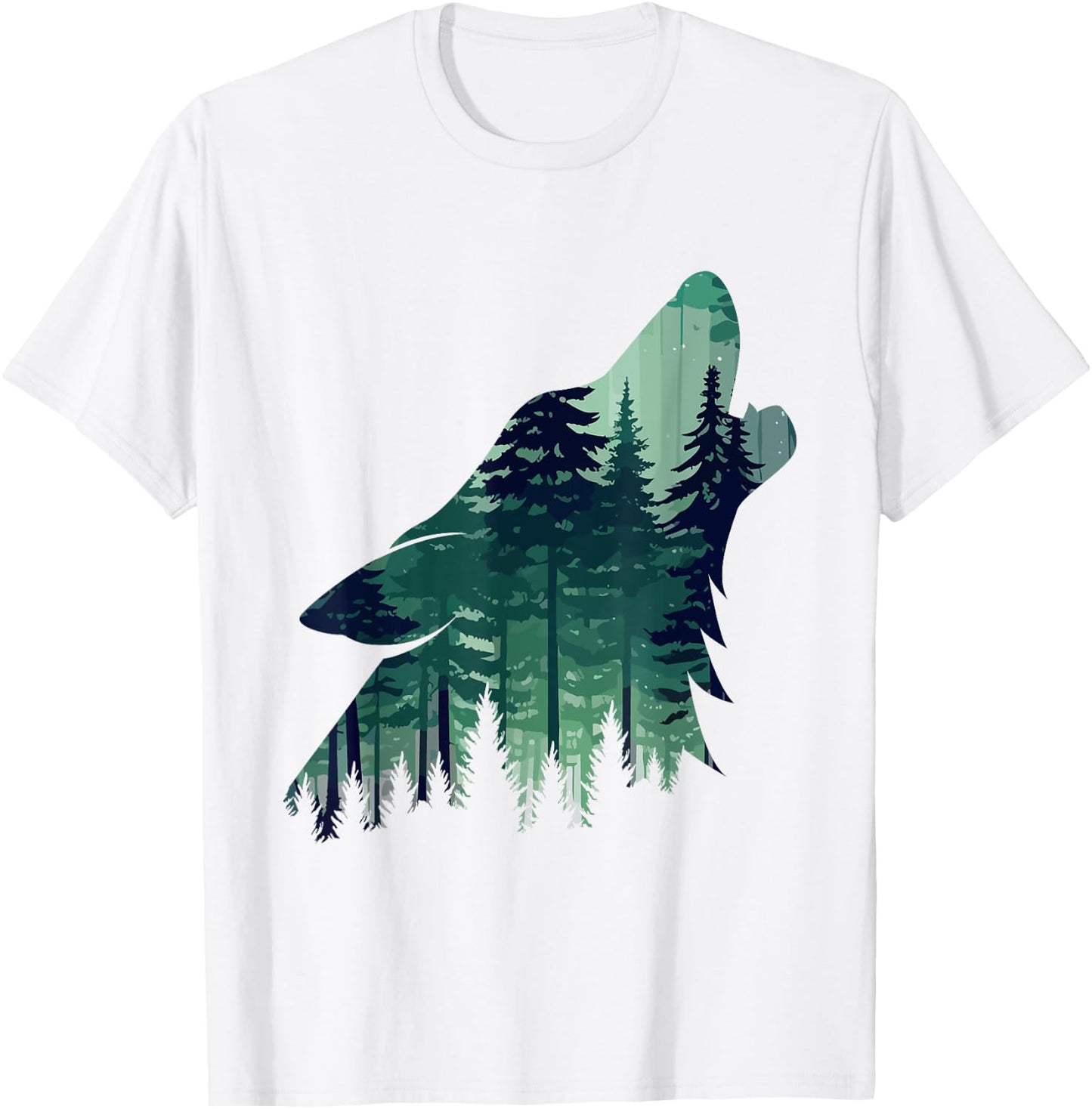 Landscape Animal Art Nature Forest Hiking Howling Wolf T-Shirt - T-Shirt | White