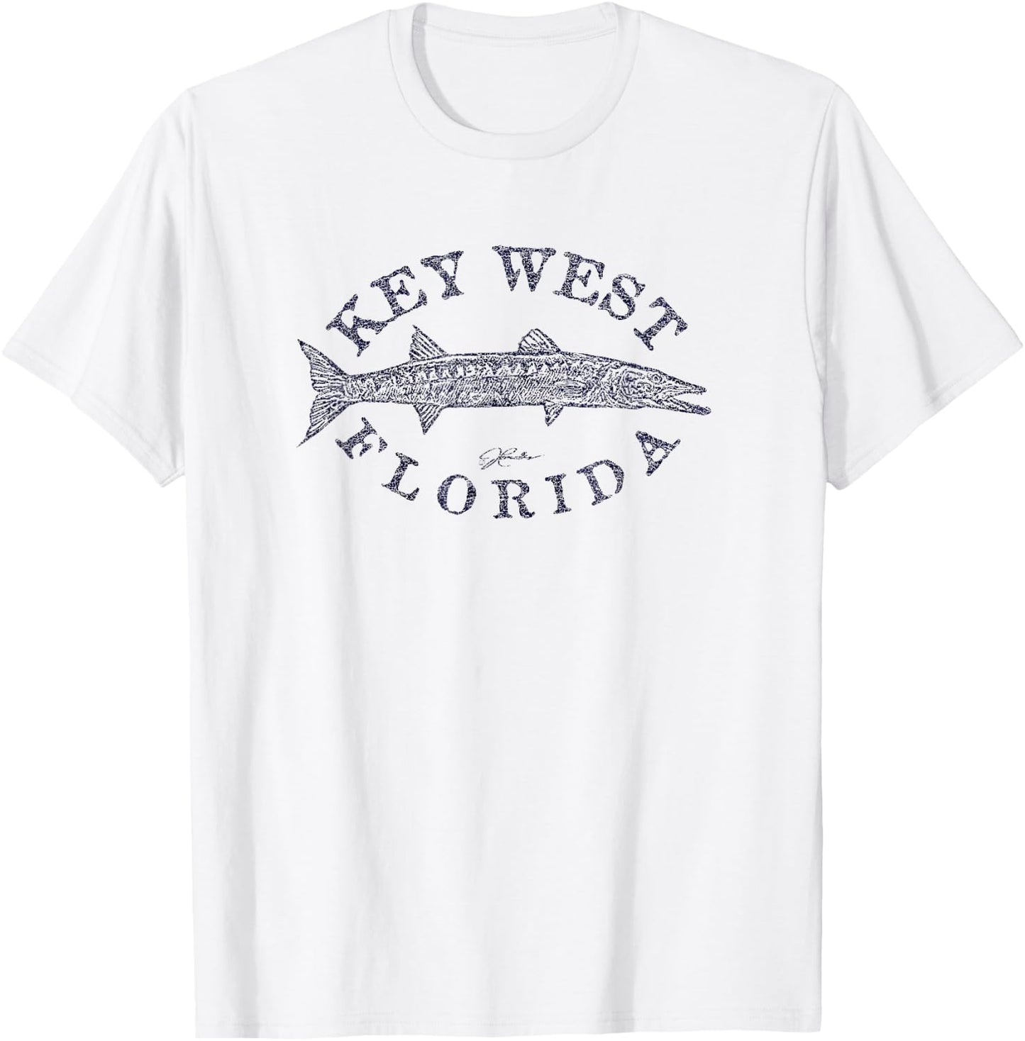 JCombs: Key West, FL, Great Barracuda (Distressed) T-Shirt - T-Shirt | White