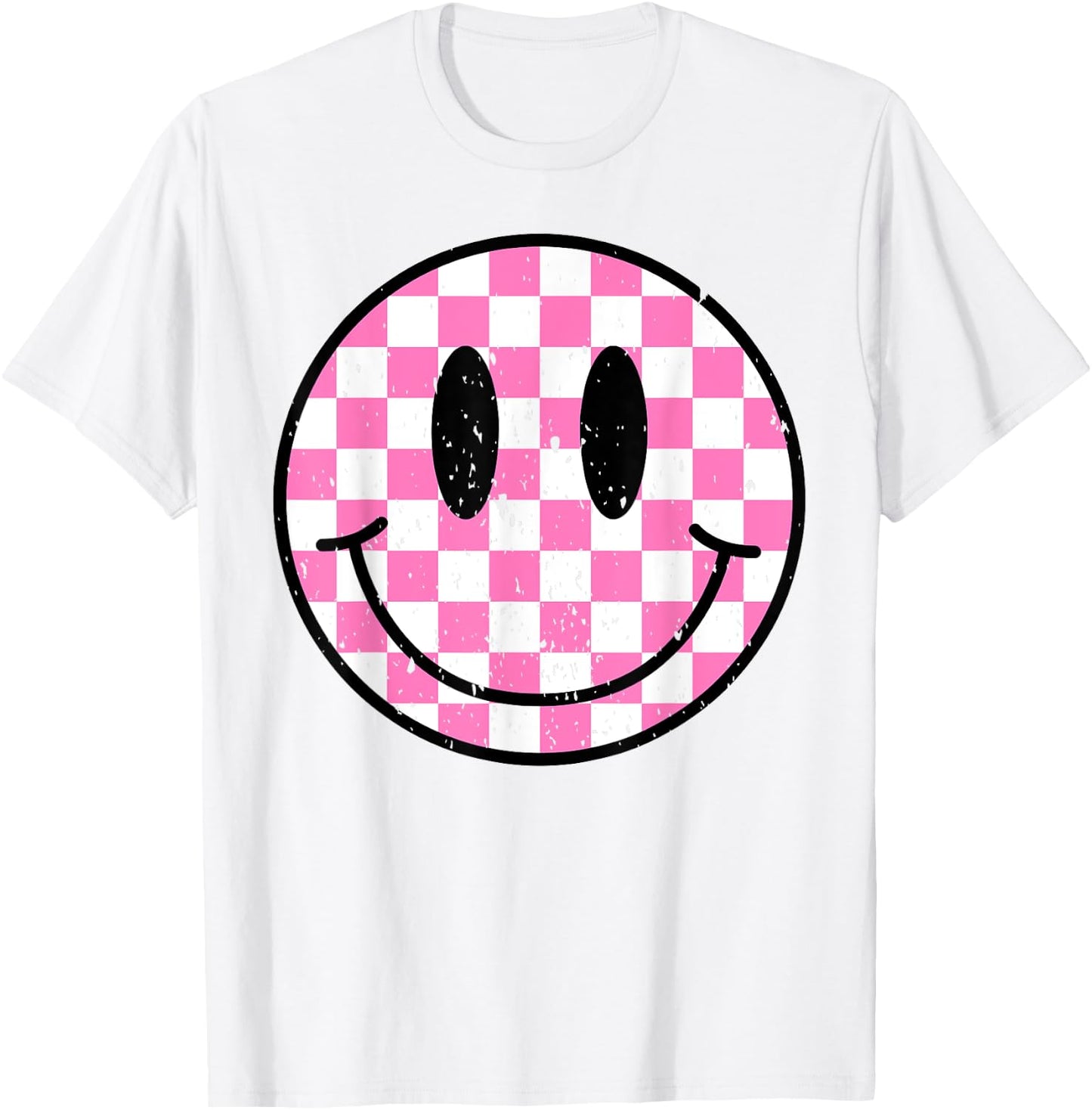 Retro Groovy Checkered Pattern Smile Face Trendy Kids T-Shirt - T-Shirt | White