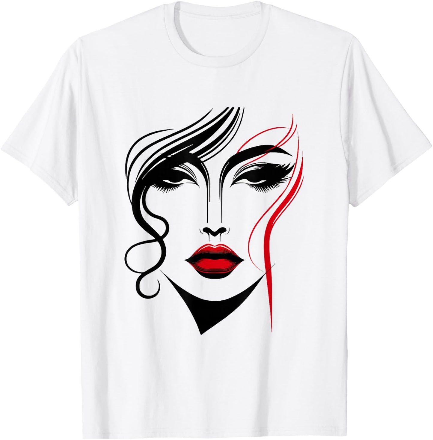 Abstract Female Face With Red Lipstick Abstract Art Piece T-Shirt - T-Shirt | White