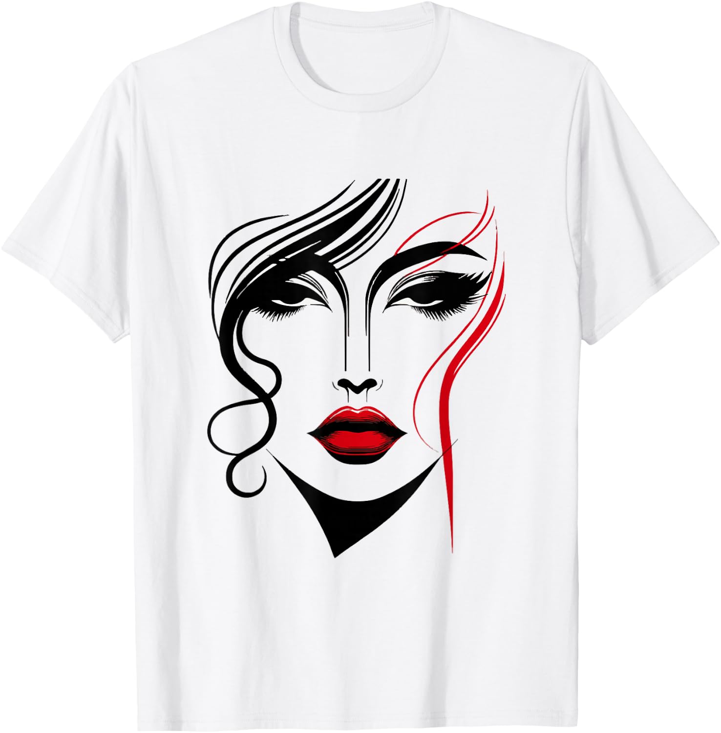 Abstract Female Face With Red Lipstick Abstract Art Piece T-Shirt - T-Shirt | White