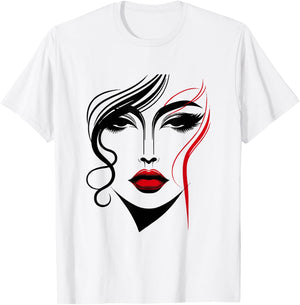 Abstract Female Face With Red Lipstick Abstract Art Piece T-Shirt - T-Shirt | White