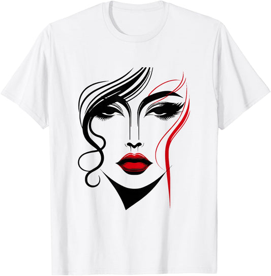 Abstract Female Face With Red Lipstick Abstract Art Piece T-Shirt - T-Shirt | White