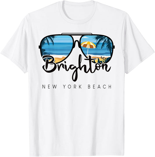 Brighton Beach New York Palm Tree Sunglasses Souvenir Men Women Kids T-Shirt - T-Shirt | White