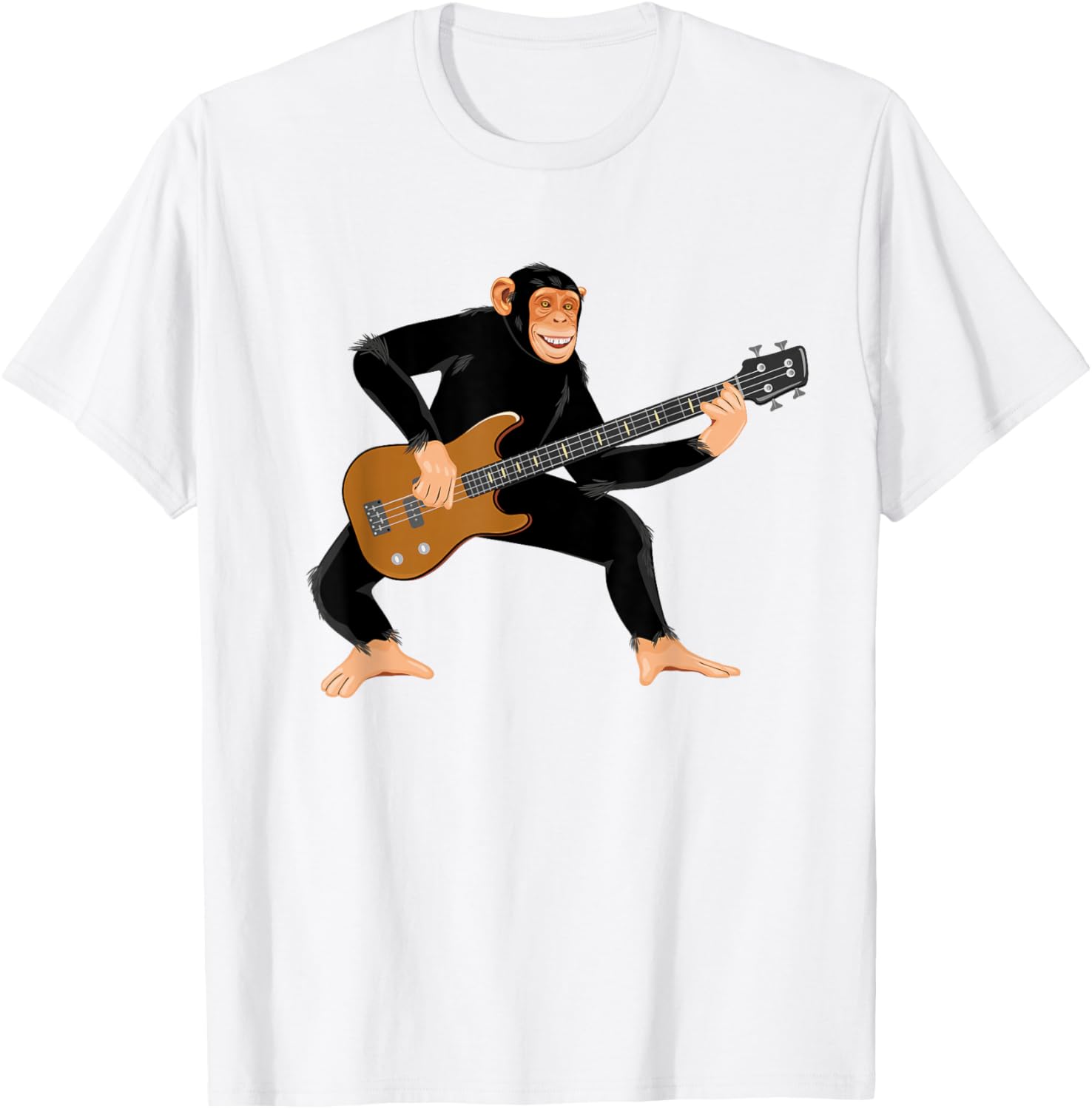 Chimpanzee Playing Electric Bass Guitar. Funny Monkey Shirt T-Shirt - T-Shirt | White