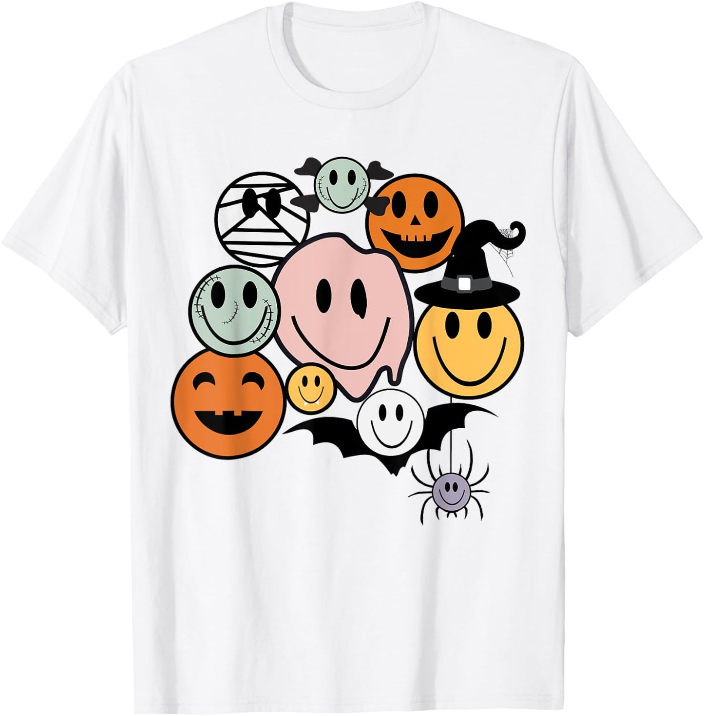 Funny Retro Halloween Smile Face Spooky Men Women Boy Girl T-Shirt - T-Shirt | White