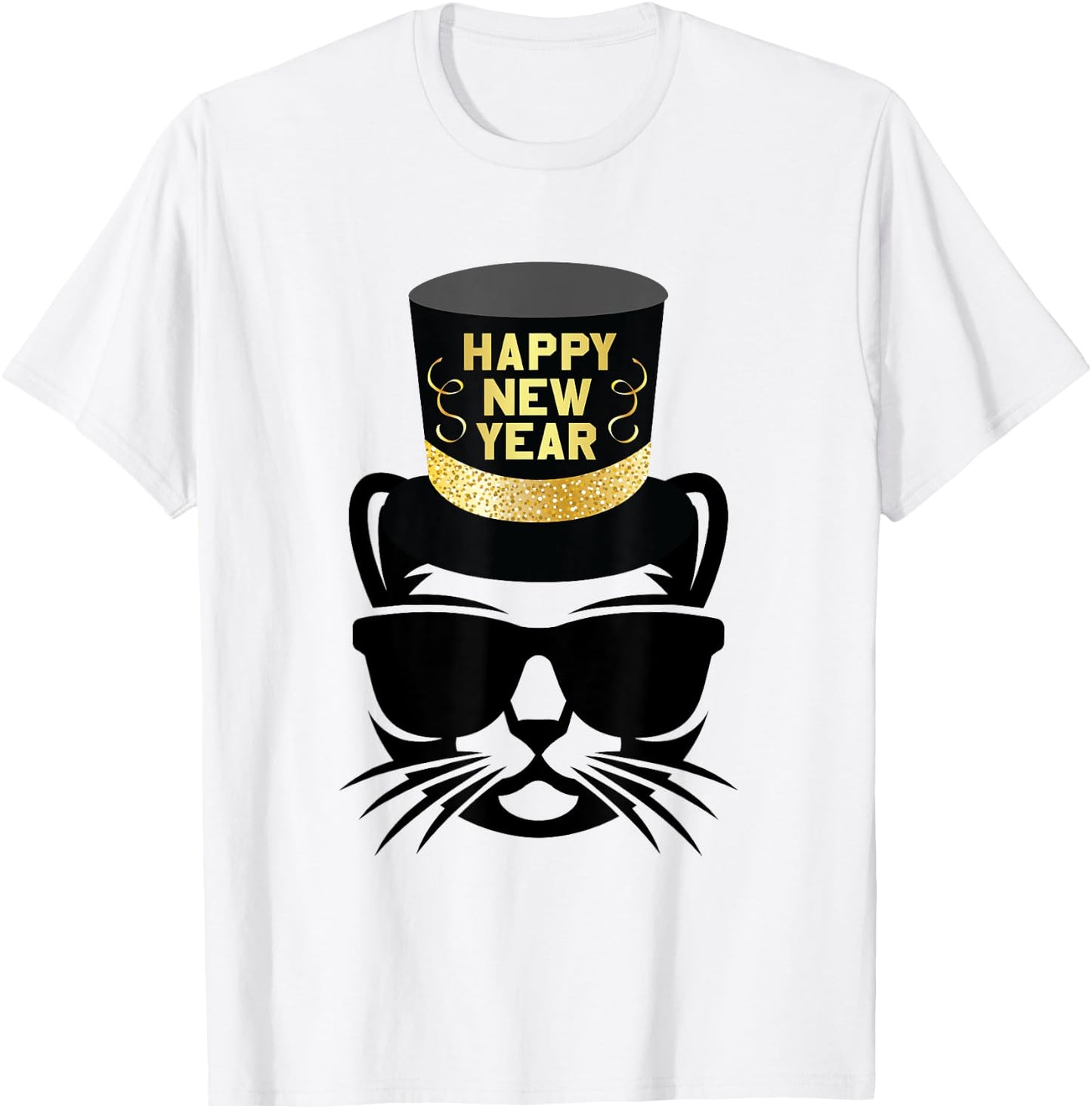 Happy New Year Cat T-Shirt - T-Shirt | White