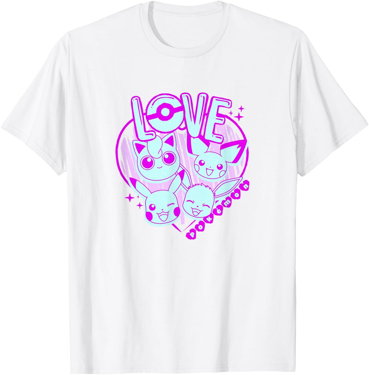 Pokémon Valentine's Day Neon Pink Pocket Monster Sketch T-Shirt - T-Shirt | White