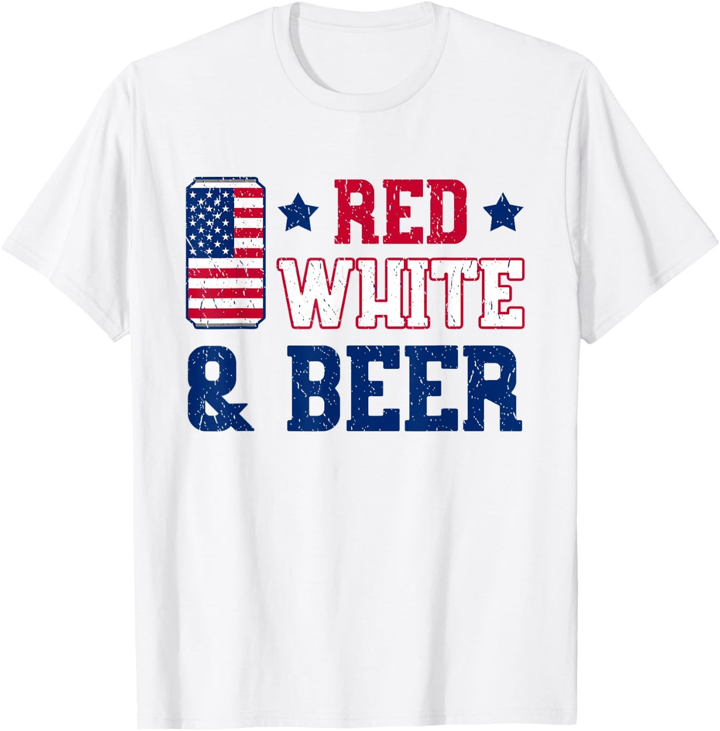 Red White And Beer Shirt - USA 4th of July Gift T-Shirt - T-Shirt | White