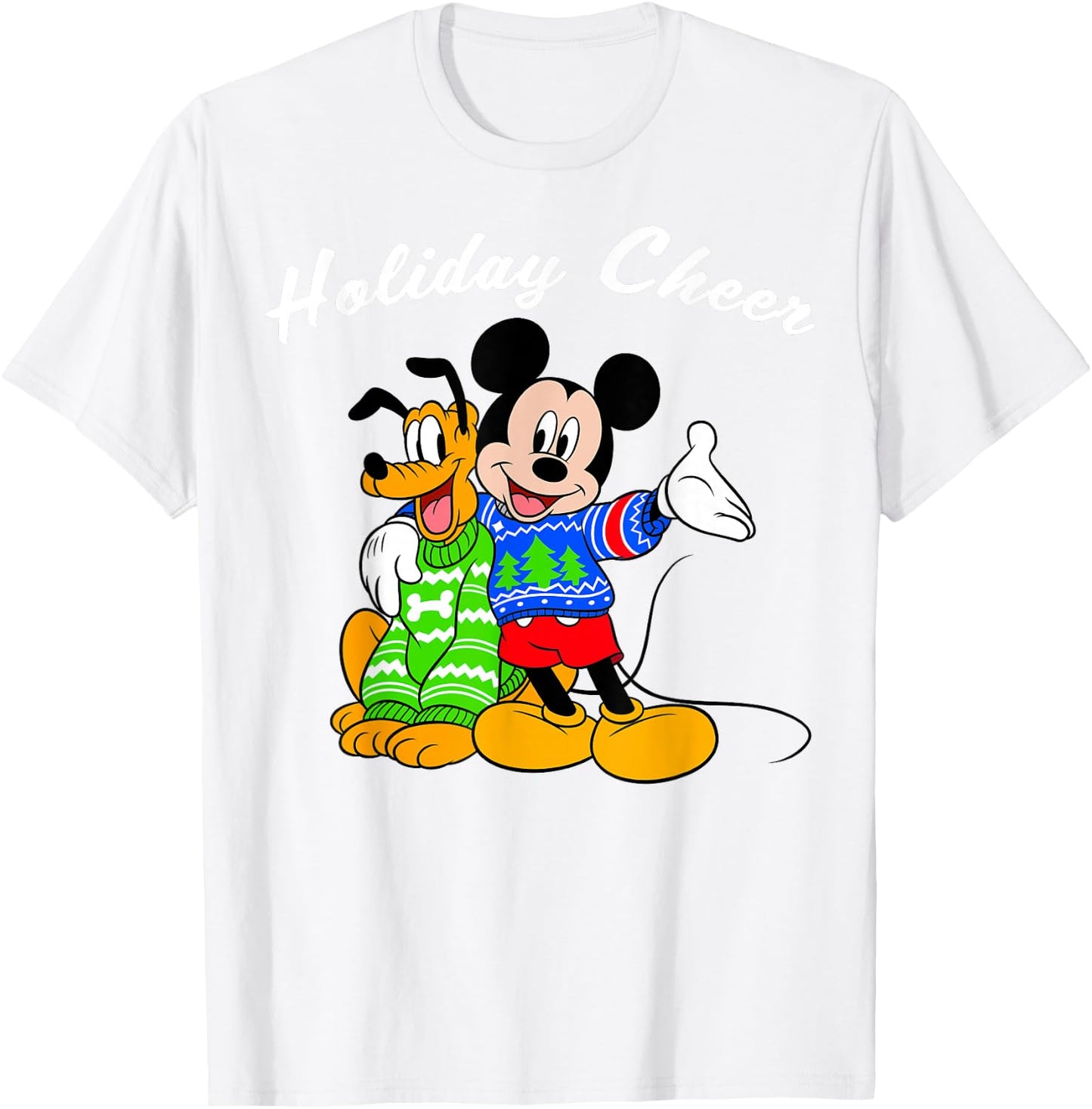 Disney Mickey And Pluto Holiday Cheer Christmas T-Shirt - T-Shirt | White