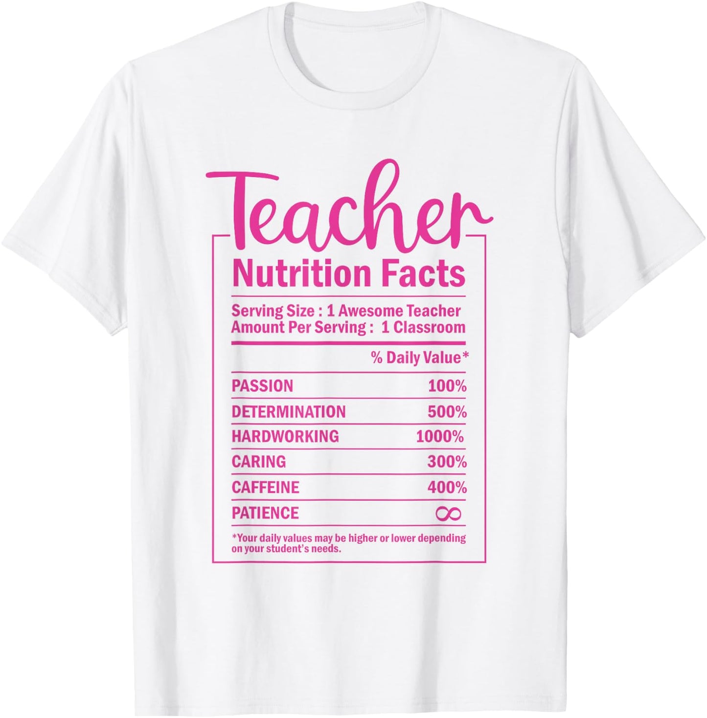 Funny Teacher Nutrition Facts Food Package Labels Teacher T-Shirt - T-Shirt | White