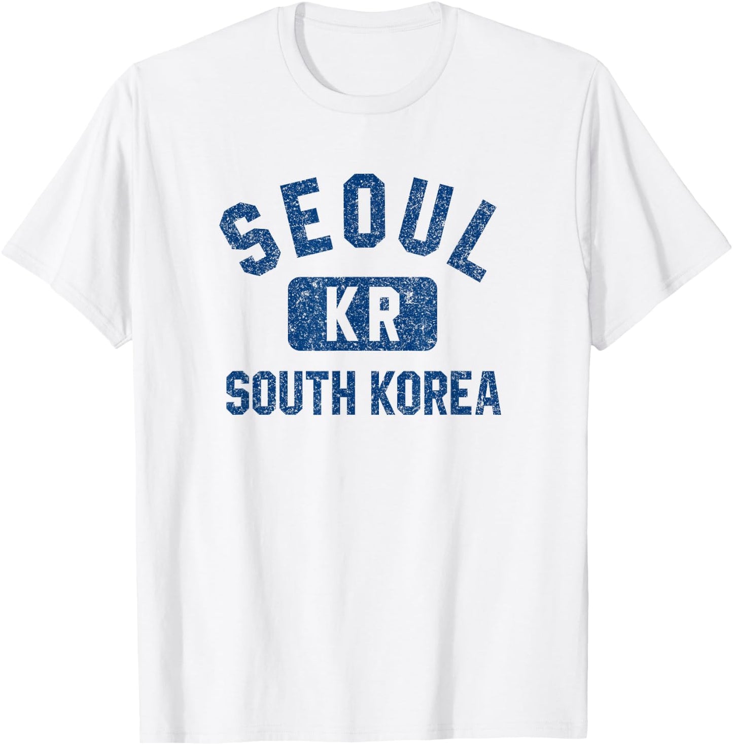 Seoul South Korea KR Gym Style Distressed Dark Blue Print T-Shirt - T-Shirt | White