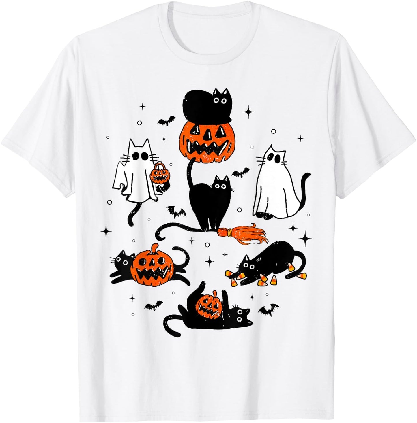 Cute Ghost Black Cat Playing Pumpkin Halloween Costume Men Women Kids T-Shirt - T-Shirt | White