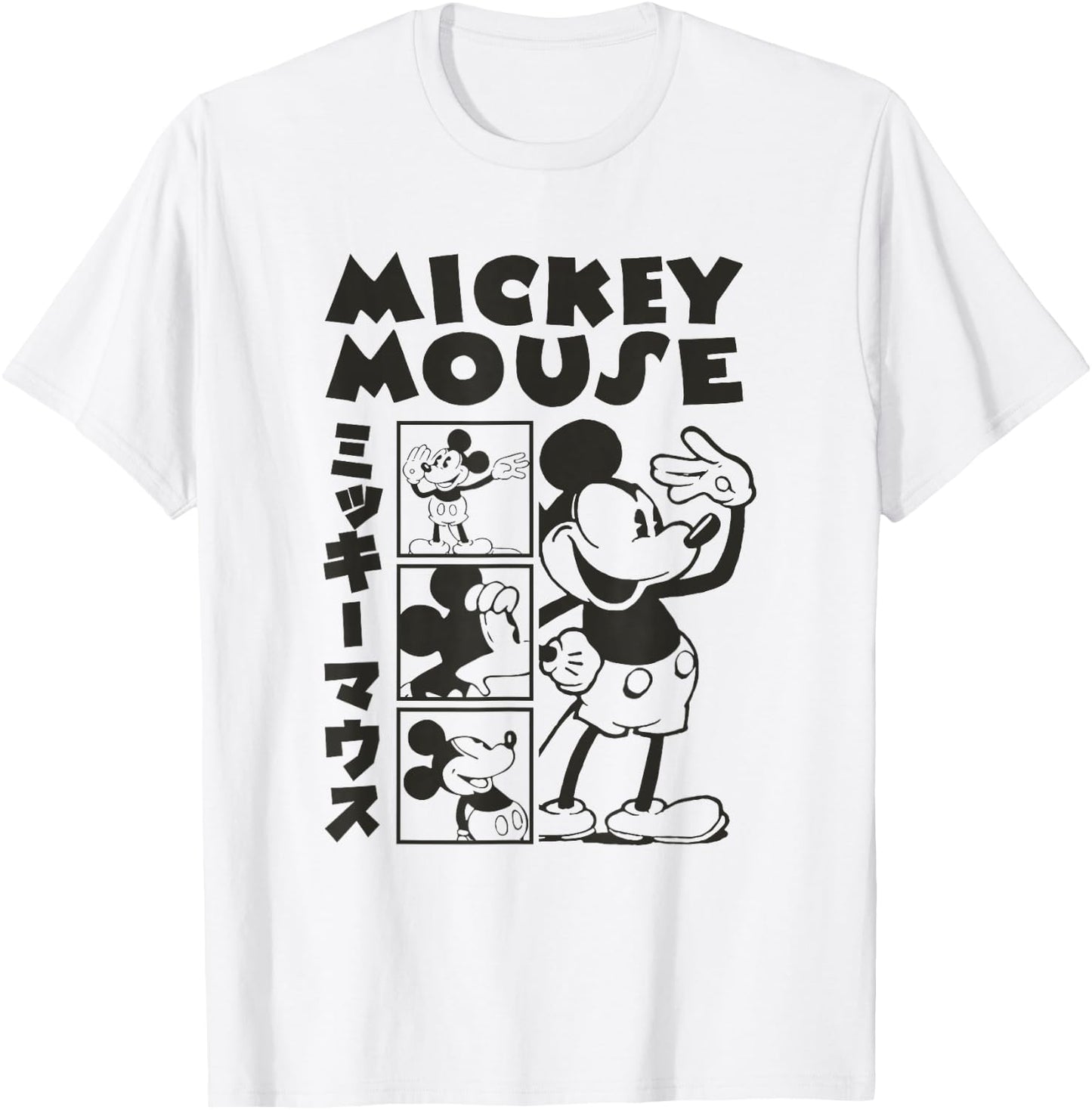 Disney Mickey and Friends Mickey Mouse Kanji Retro Panels T-Shirt - T-Shirt | White