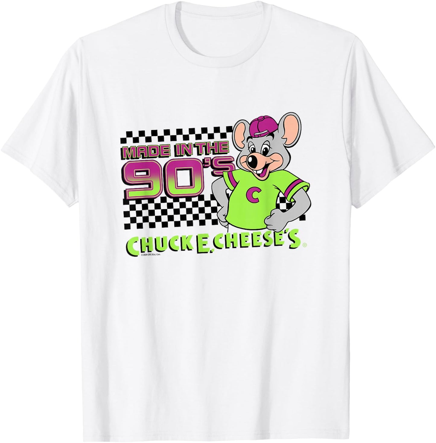 Chuck E. Cheese Made In The 90's Retro Neon Logo T-Shirt - T-Shirt | White