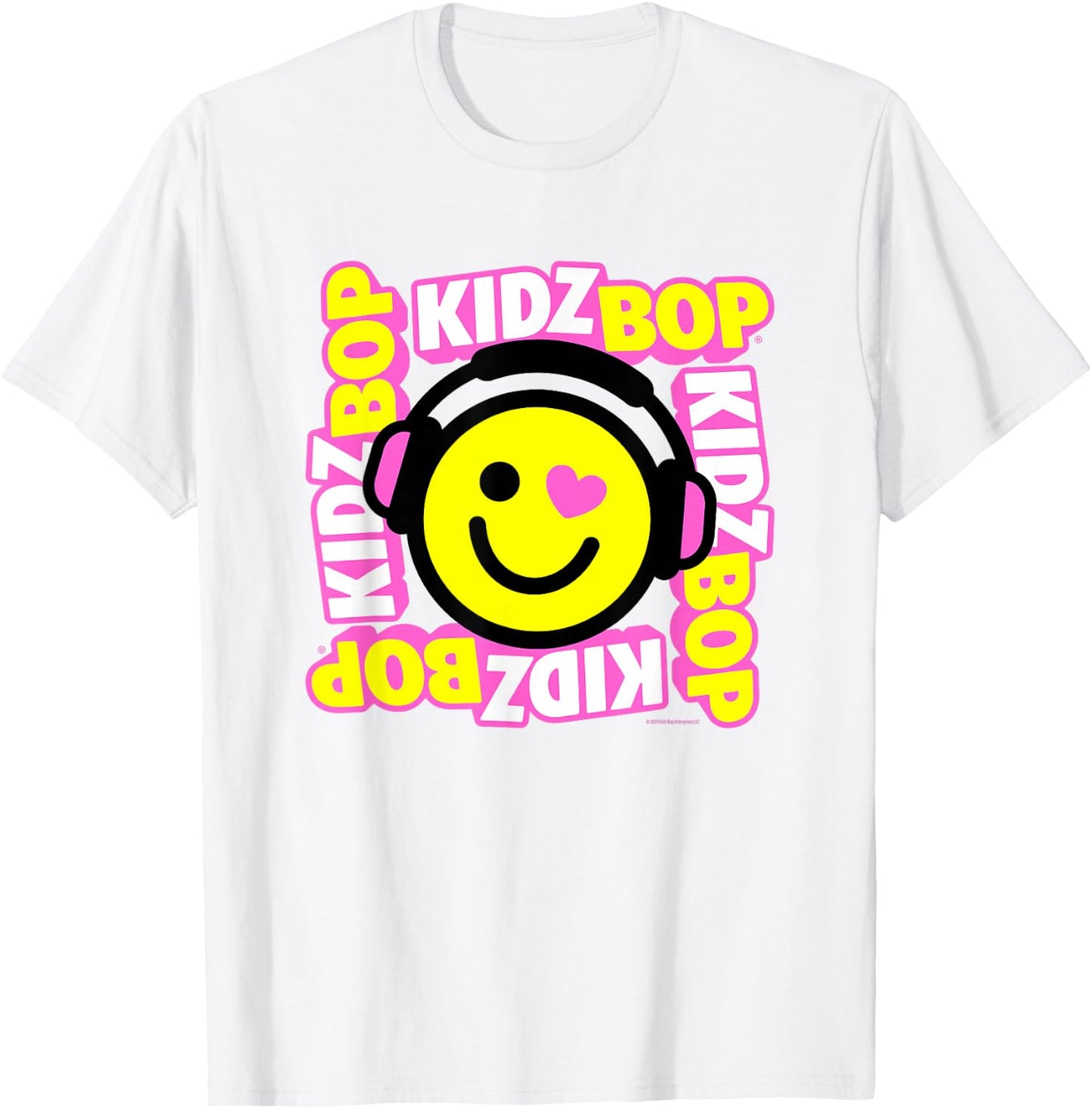 Kidz BOP Merch – Heart Smiley Face with Headphones T-Shirt - T-Shirt | White