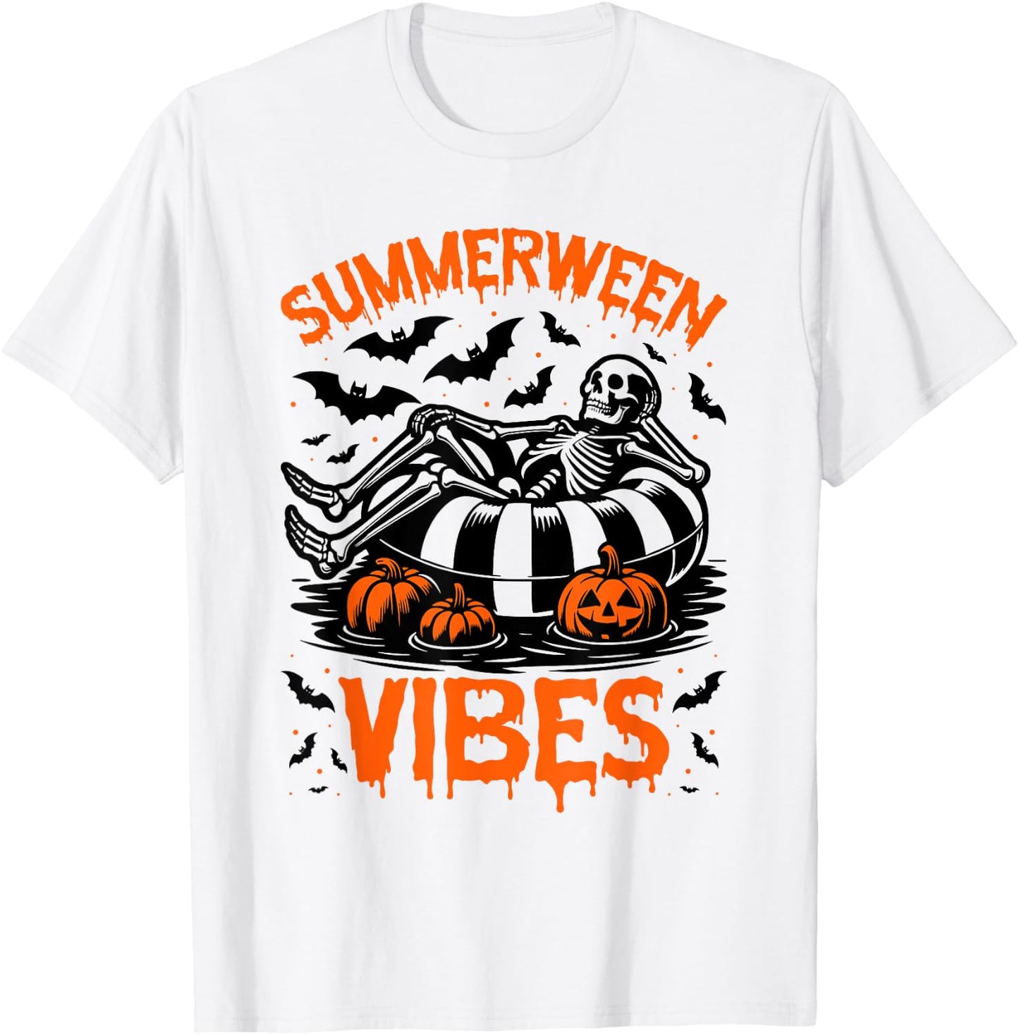 Summerween Vibes Skeleton Float Summer Halloween T-Shirt - T-Shirt | White
