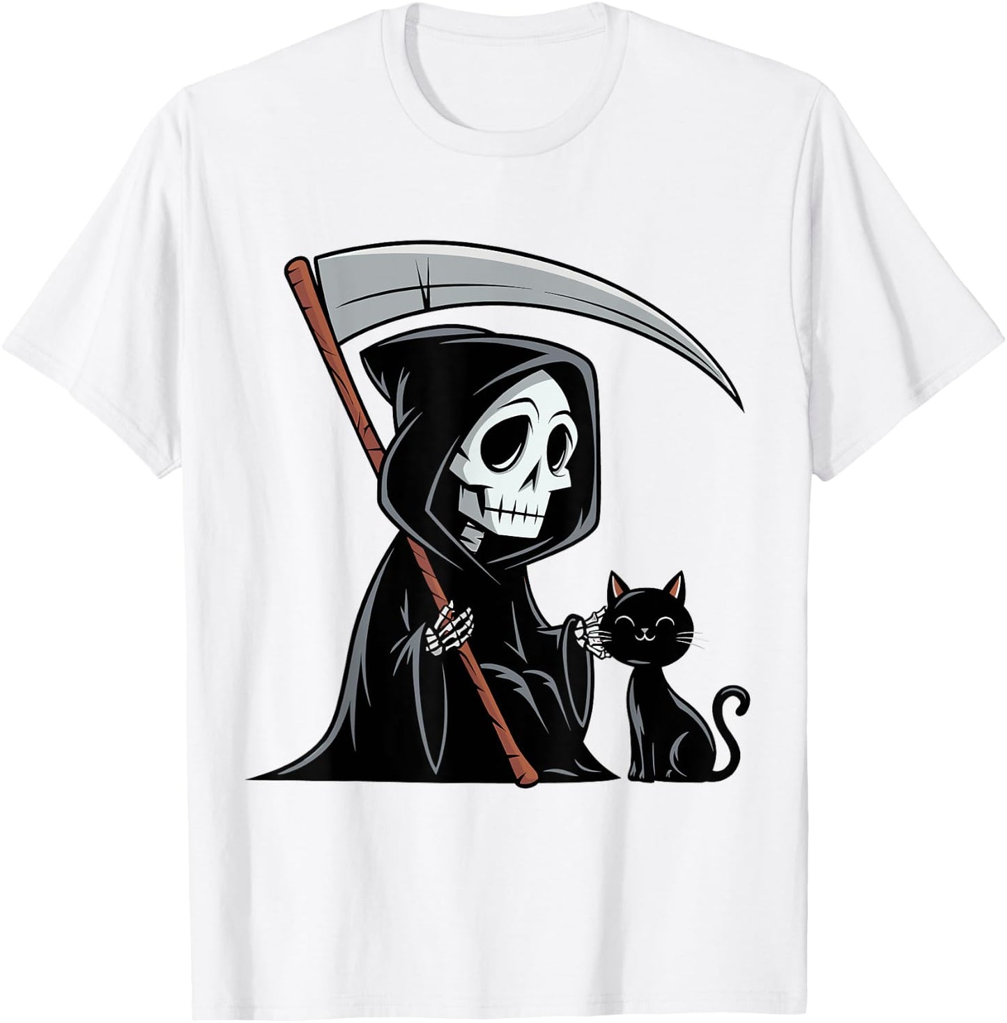 Funny Grim Reaper Black Cat Lovers Spooky Halloween Cats Men Women T-Shirt - T-Shirt | White