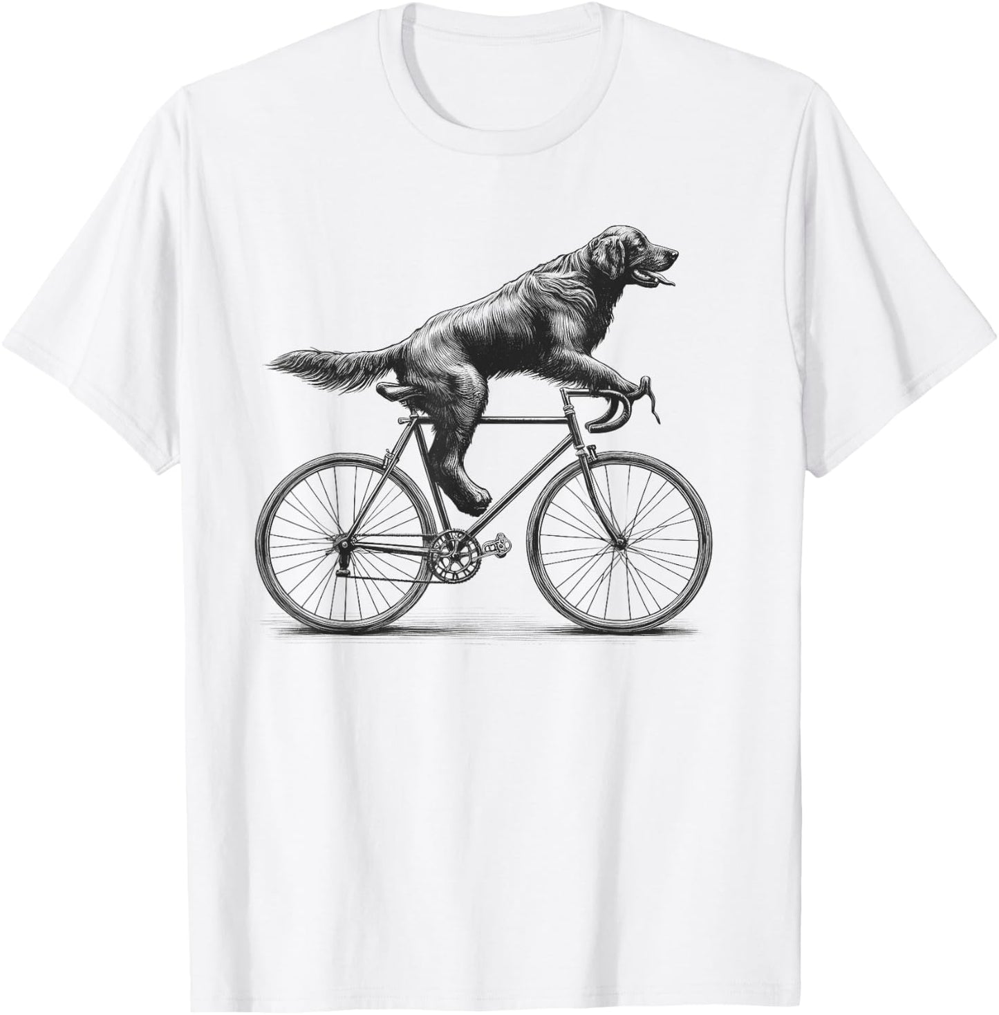 Flat-Coated Retriever Dog Riding Bike Bicycle Biker Cycling T-Shirt - T-Shirt | White