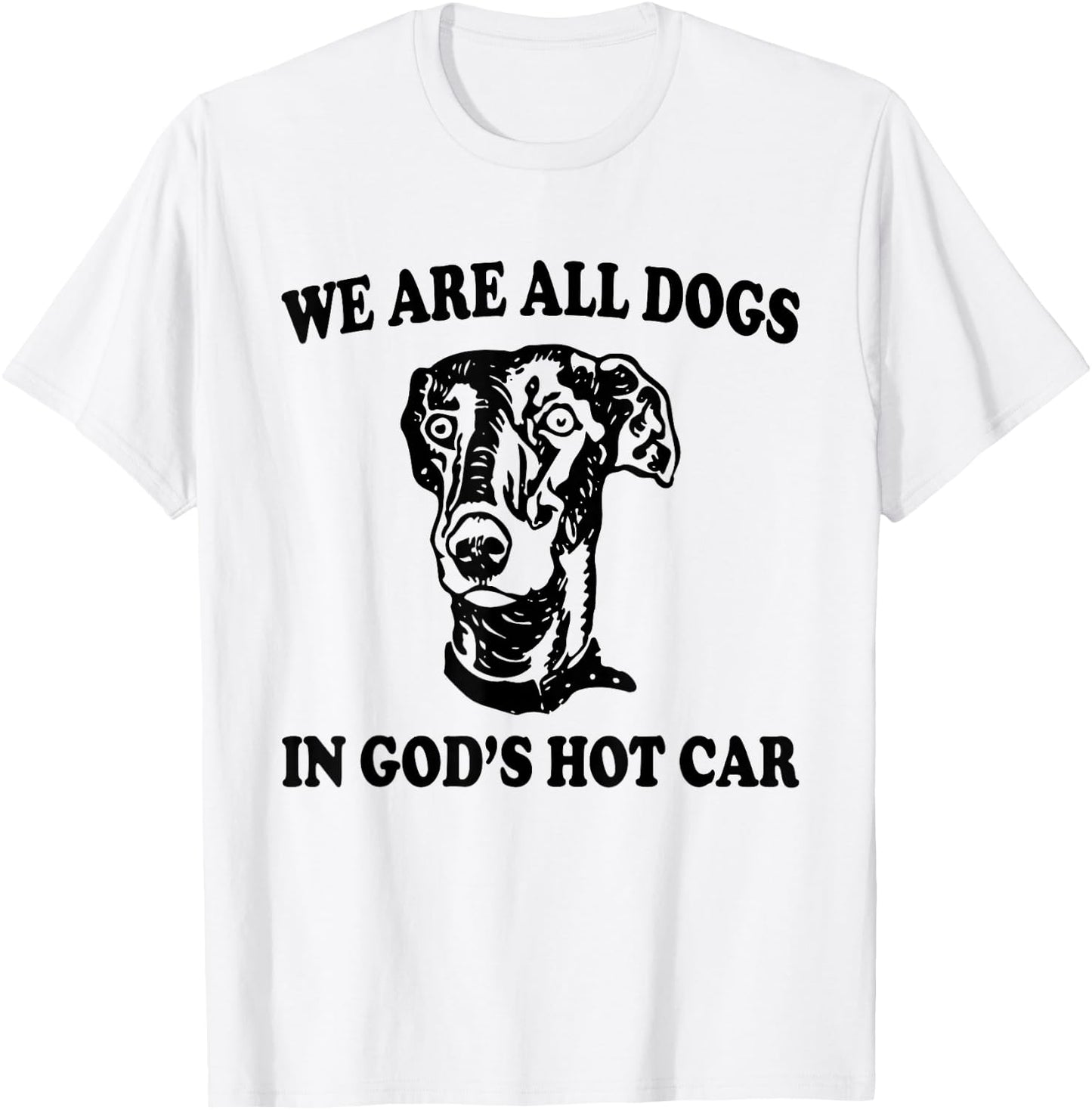 We Are All Dogs In God's Hot Car Funny Dog Meme T-Shirt - T-Shirt | White