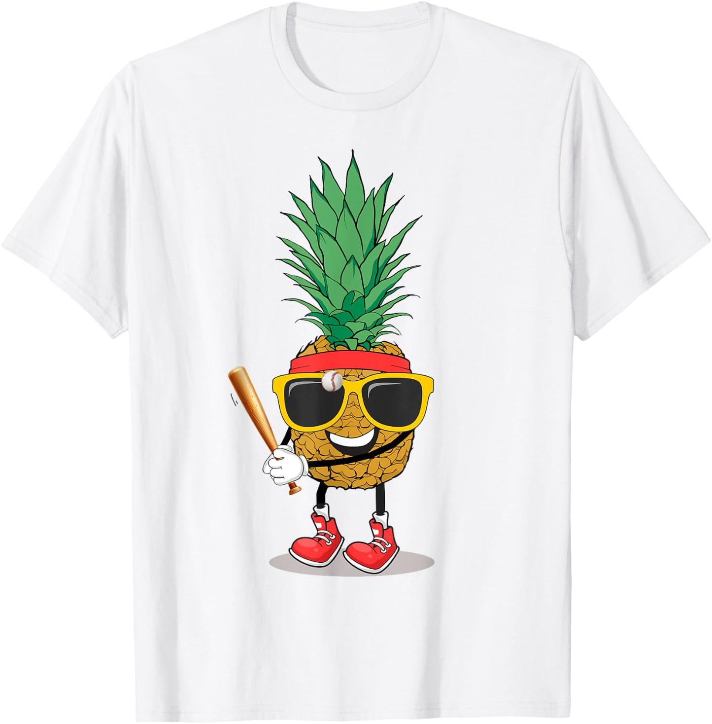 Funny Tropical Fruit Pineapple & Baseball Ball Summer Vacay T-Shirt - T-Shirt | White