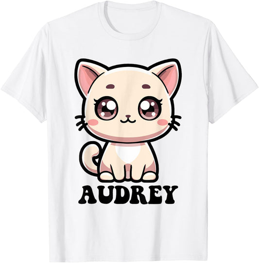 Audrey Cute Kitty Cat Design for Girls Name Audrey T-Shirt - T-Shirt | White