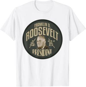 American History Gifts FDR President Franklin Roosevelt , Men's -Adults Grey Classic Fit Short Sleeve Collarless , Small T-Shirt - T-Shirt | White