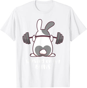 Working On My Buns Bunny Workout Gym Pun Gift Cute T Shirt T-Shirt - T-Shirt | White