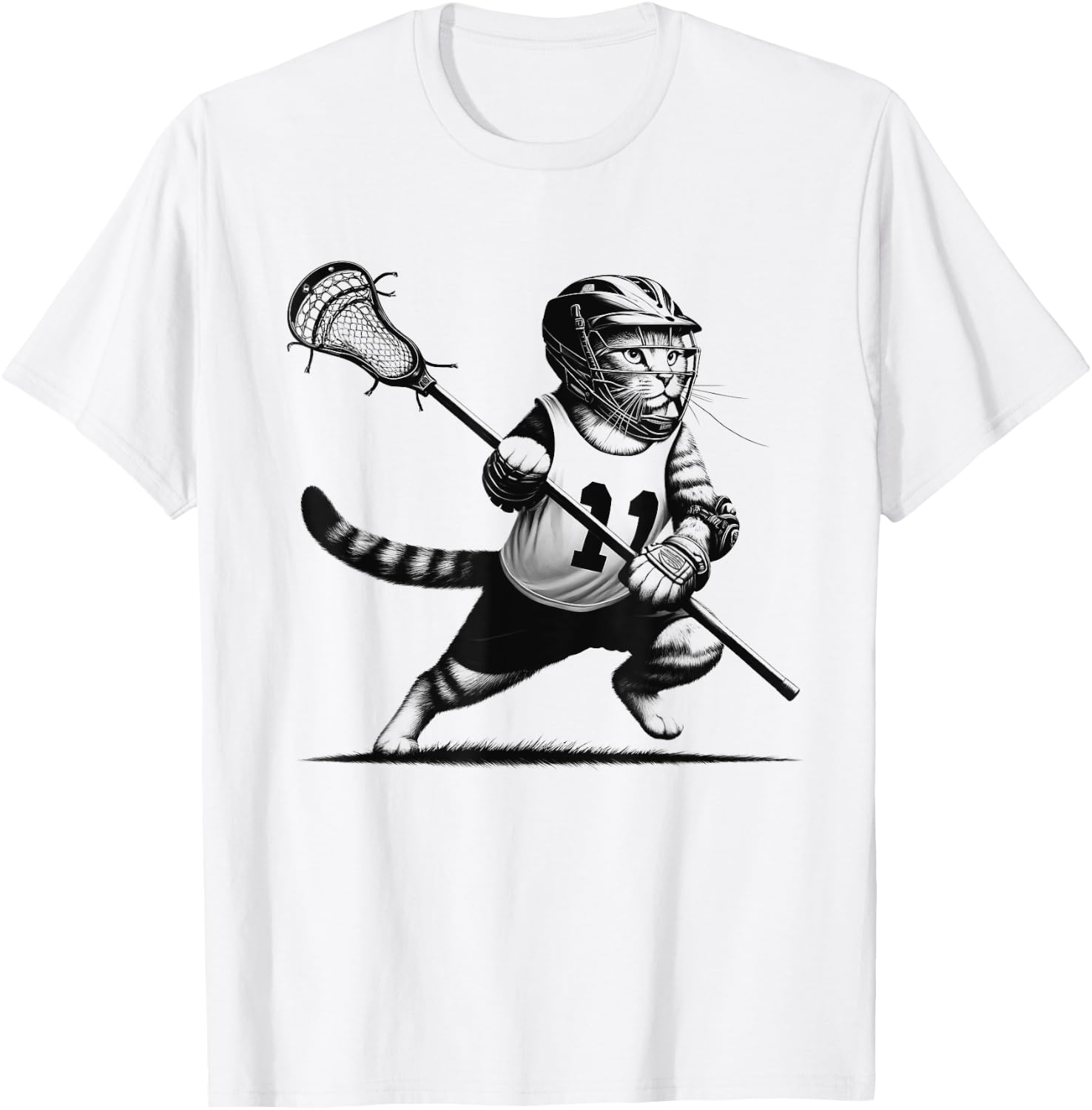 Vintage Cat Playing Lacrosse Kitten Lover Lacrosse Player Women Girls Kids T-Shirt - T-Shirt | White