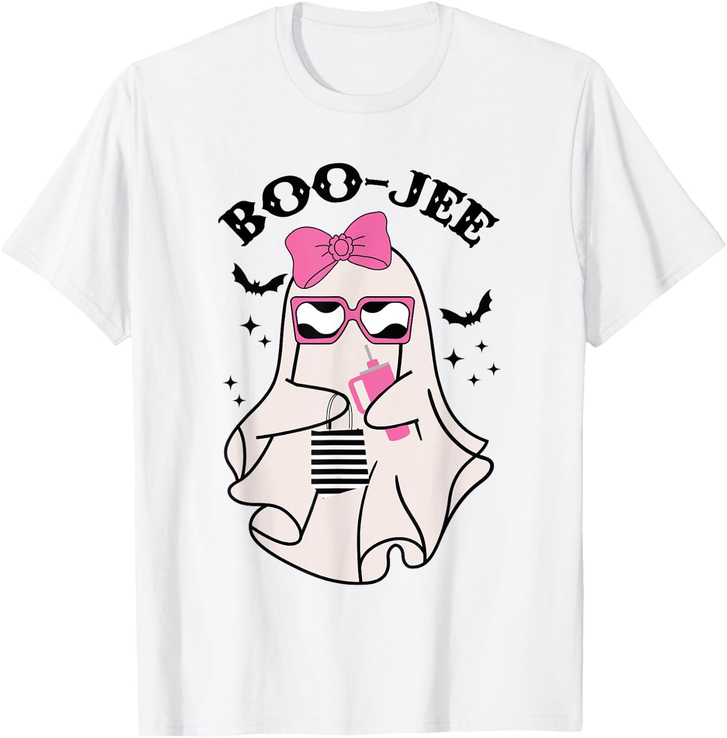 Boo-Jee Funny Halloween Cute Pink ghost Spooky season T-Shirt - T-Shirt | White