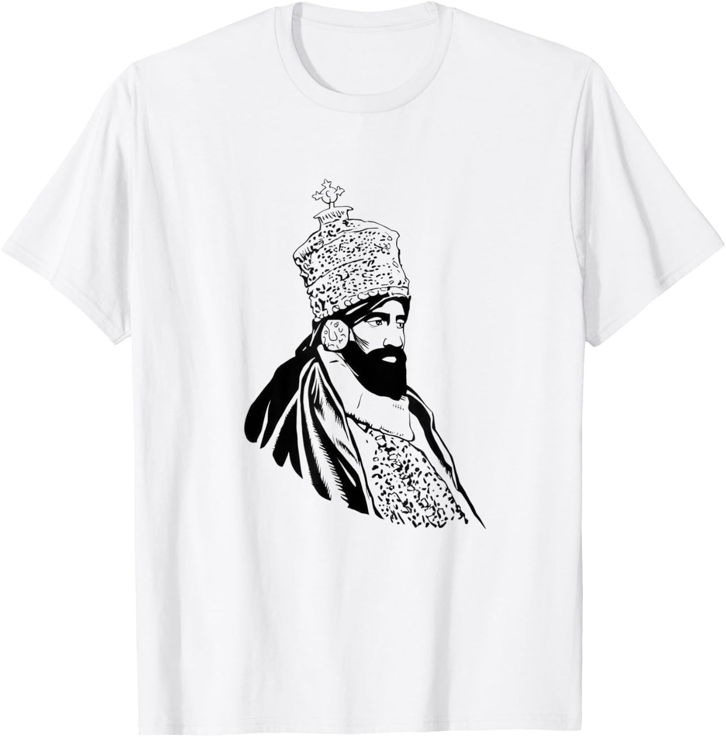 Haile Selassie Ethiopian King of Crown Jamaican Rasta T-Shirt - T-Shirt | White
