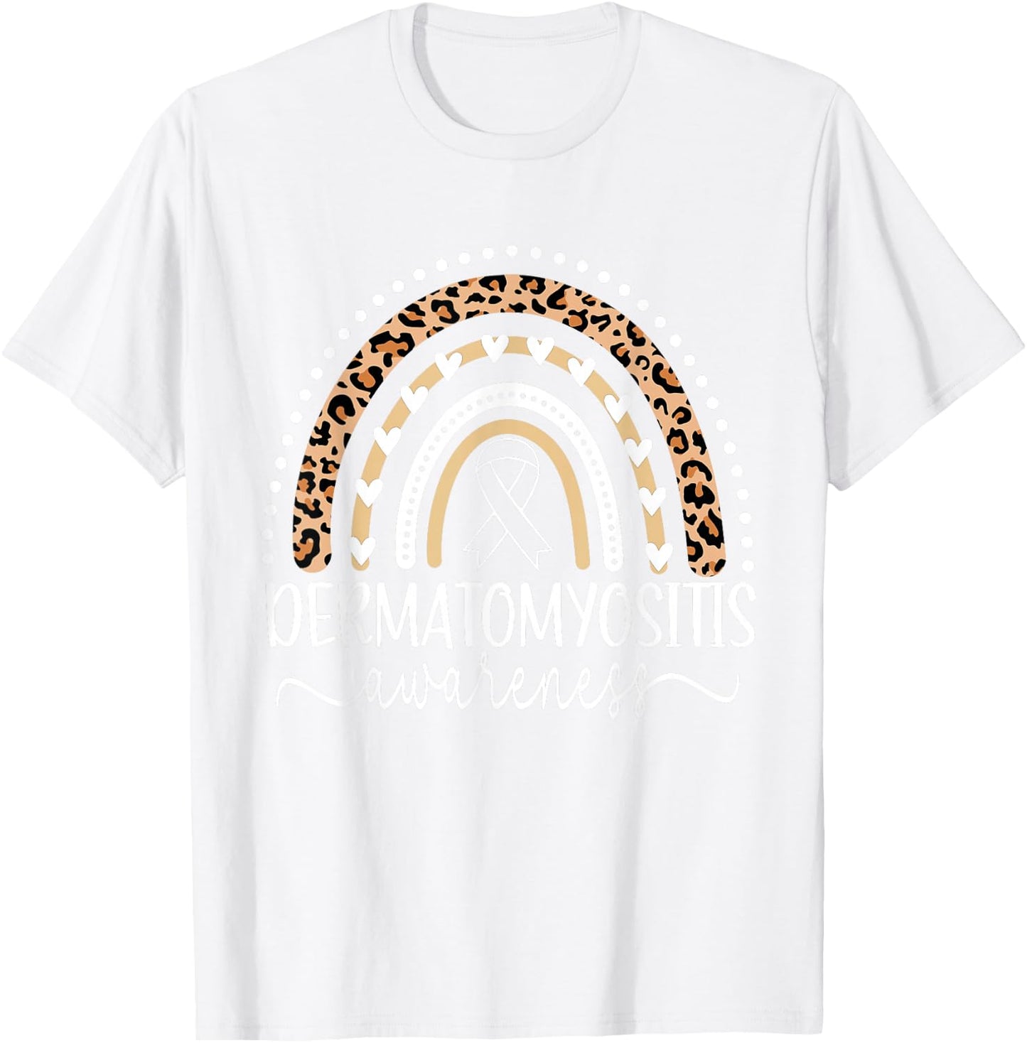 Wear Blue Dermatomyositis Awareness Leopard Rainbow T-Shirt - T-Shirt | White