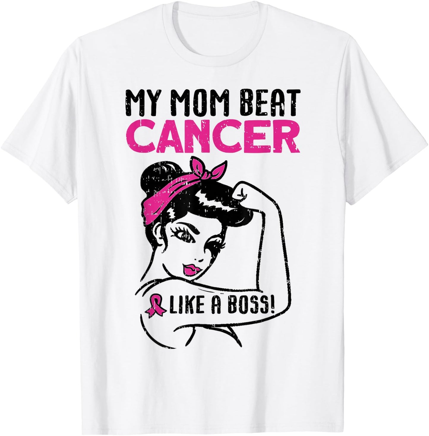 My Mom Beat Breast Cancer Like A Boss Warrior Survivor Fight T-Shirt - T-Shirt | White