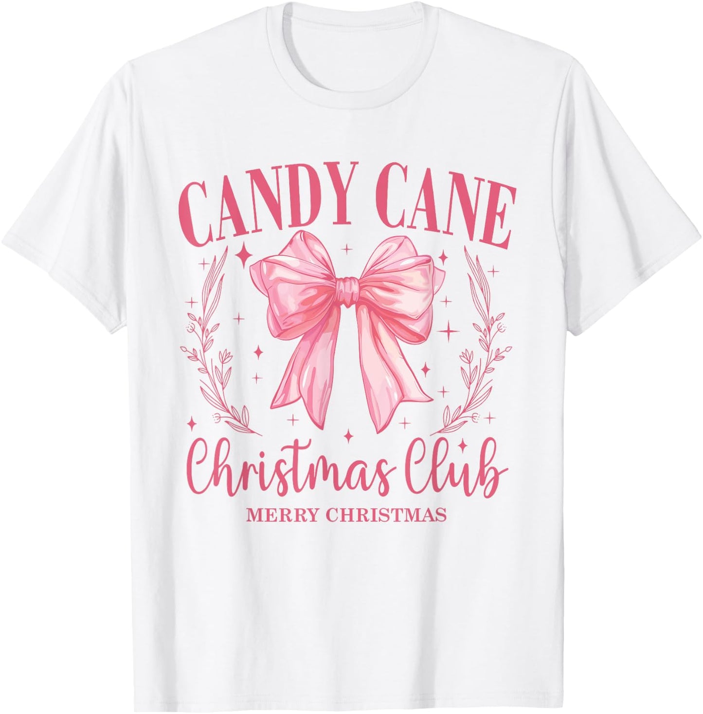 Candy Cane Christmas Club Pink Bow Vintage Christmas T-Shirt - T-Shirt | White
