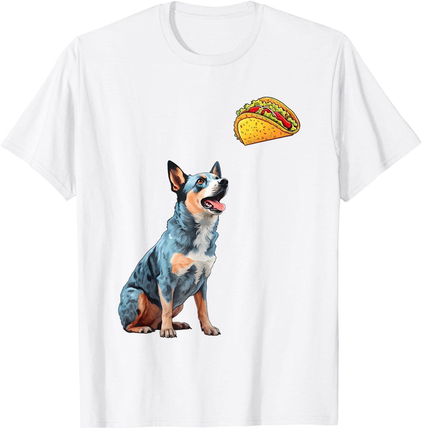 Blue Heeler Staring At Tacos, Funny Blue Heeler T-Shirt - T-Shirt | White