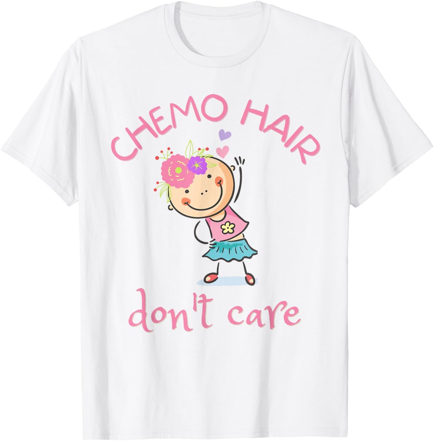 Chemo Hair Don't Care, Cancer Girl Bald Head Flowers T-Shirt - T-Shirt | White