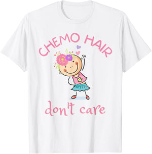 Chemo Hair Don't Care, Cancer Girl Bald Head Flowers T-Shirt - T-Shirt | White