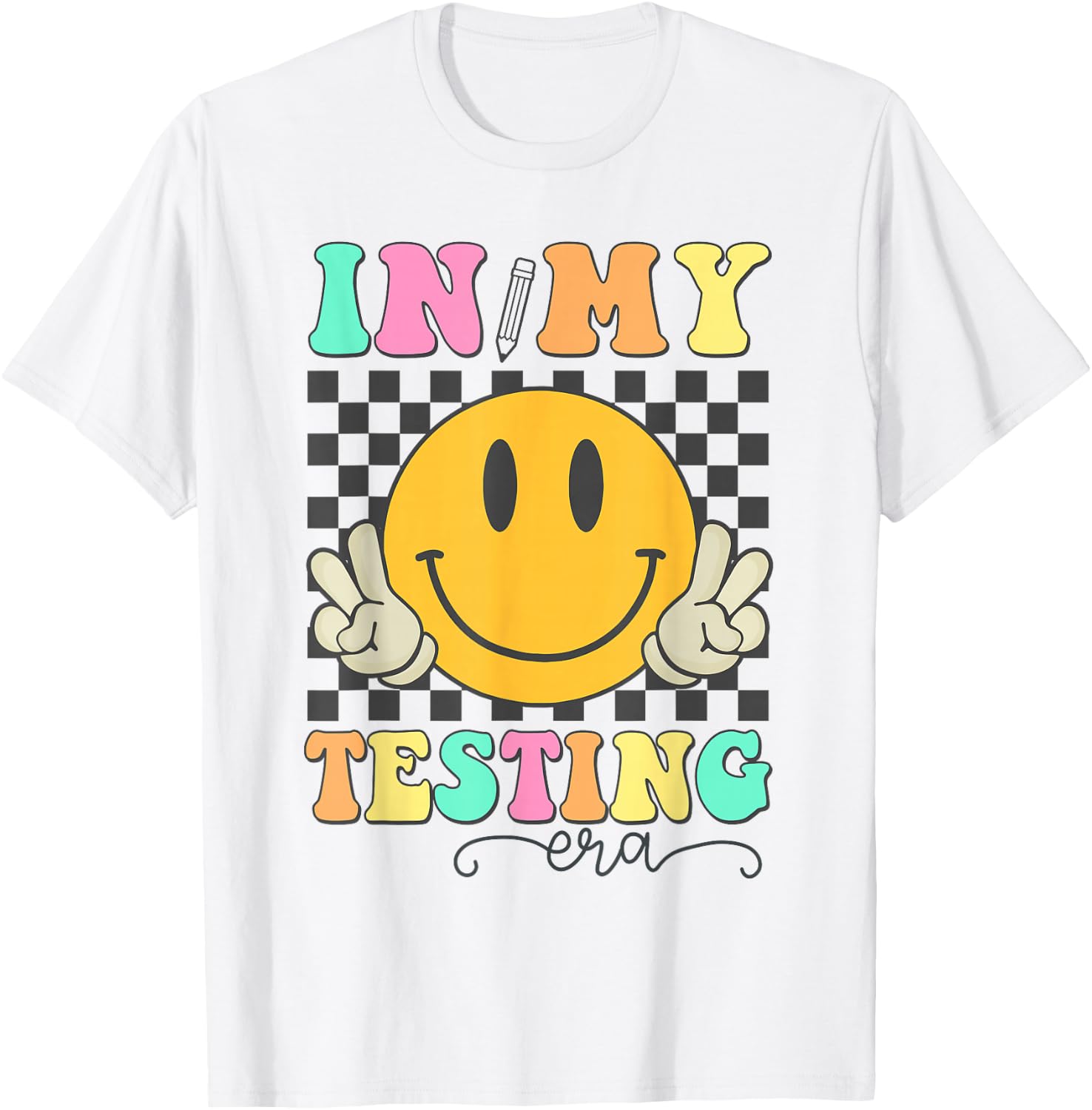 In My Testing Era Rock The Test Testing Day Smile Hippie Kid T-Shirt - T-Shirt | White