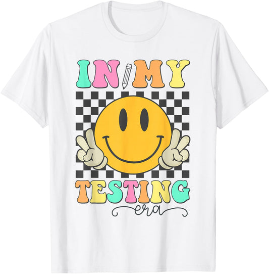 In My Testing Era Rock The Test Testing Day Smile Hippie Kid T-Shirt - T-Shirt | White