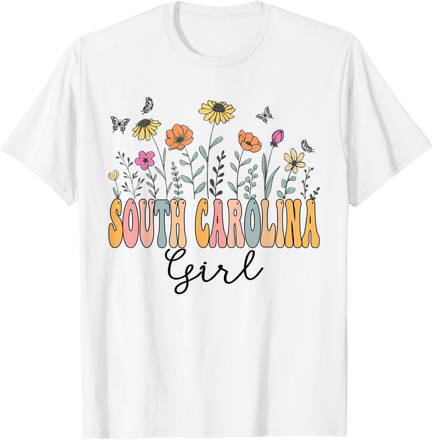 South Carolina Girl Wildflower Groovy South Carolina Lover T-Shirt - T-Shirt | White