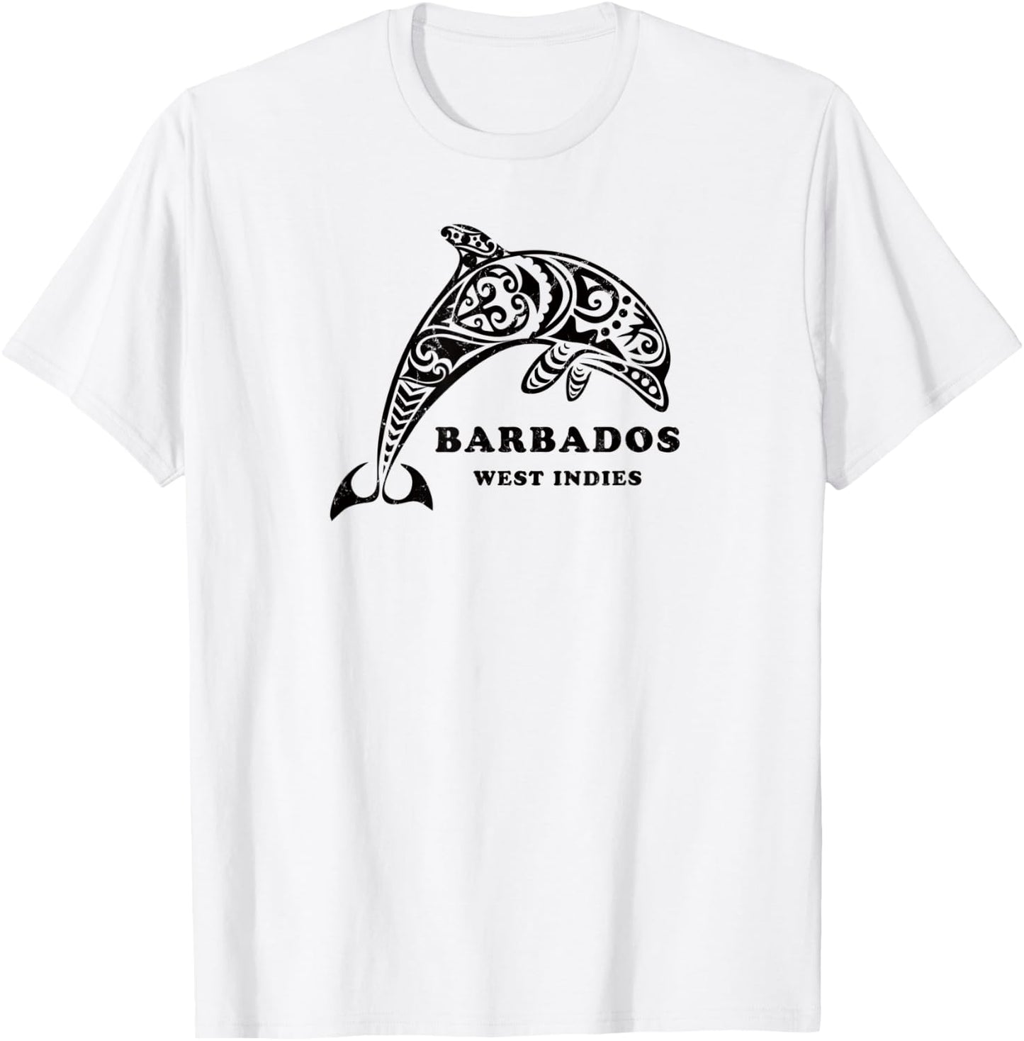 Barbados, West Indies Vintage Tribal Dolphin Vacation T-Shirt - T-Shirt | White