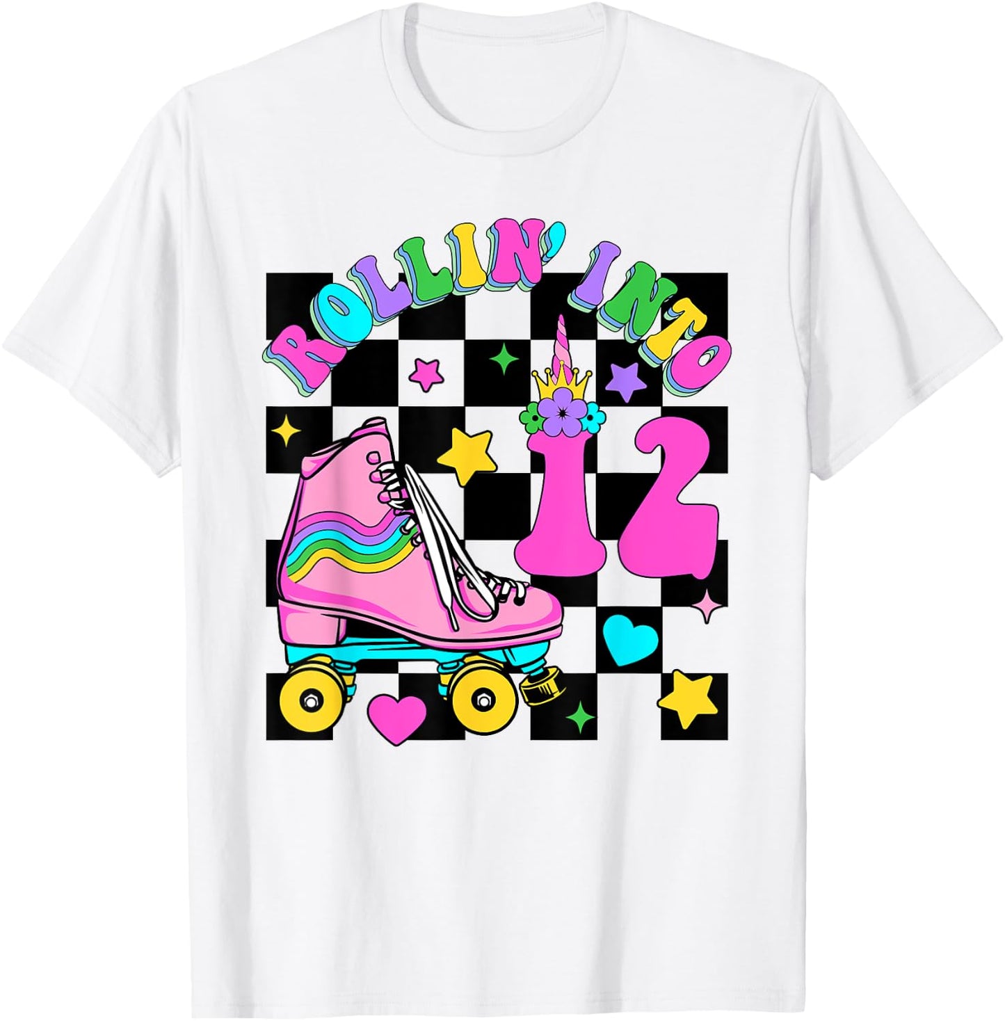 Rolling Into 12 Years Old Skater 12th Birthday Kids Girls T-Shirt - T-Shirt | White