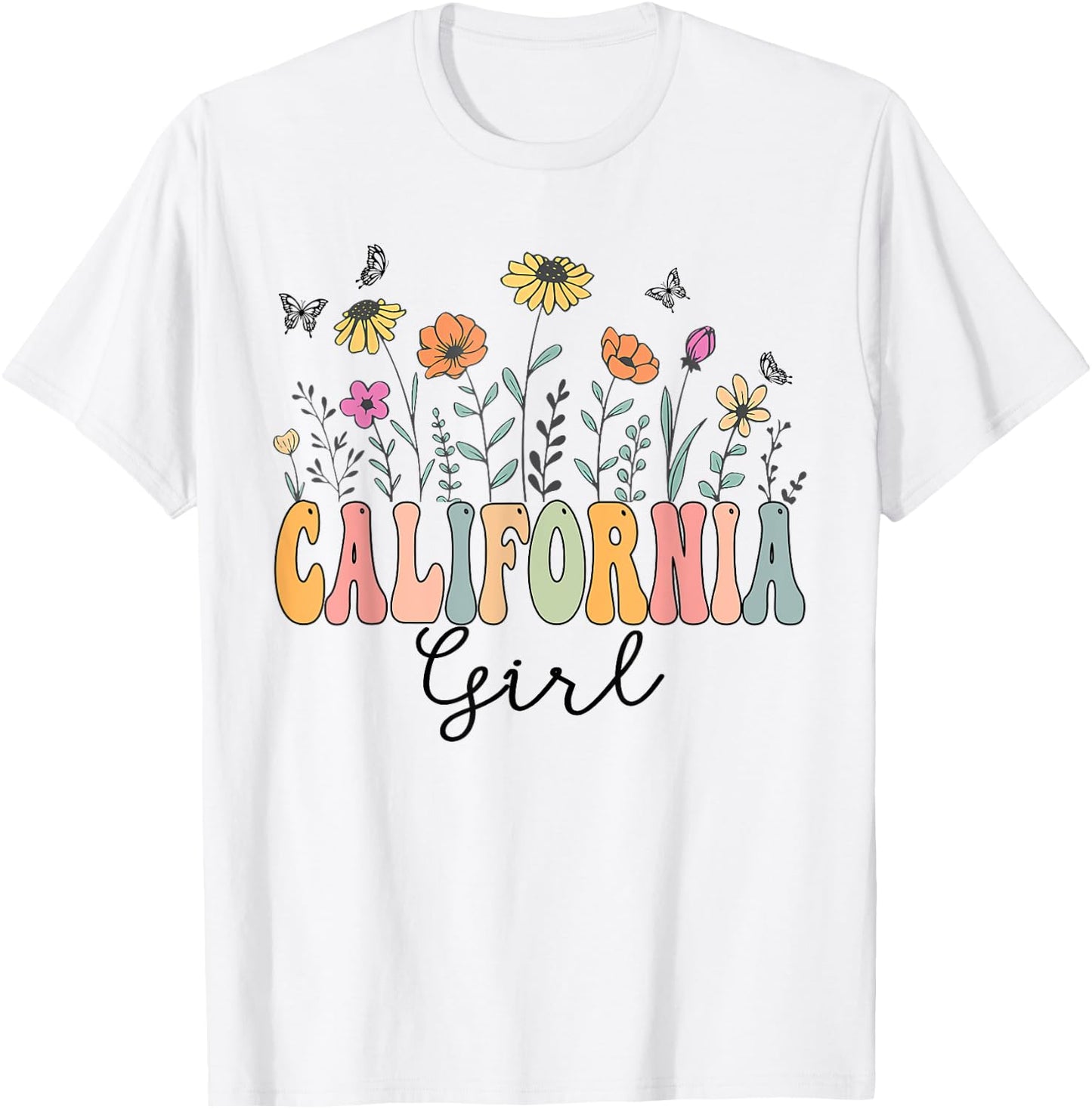 California Girl Wildflower Groovy California Lover T-Shirt - T-Shirt | White