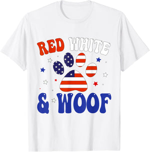 Red White And Woof Patriotic Dog Lover USA Flag 4th Of July T-Shirt - T-Shirt | White
