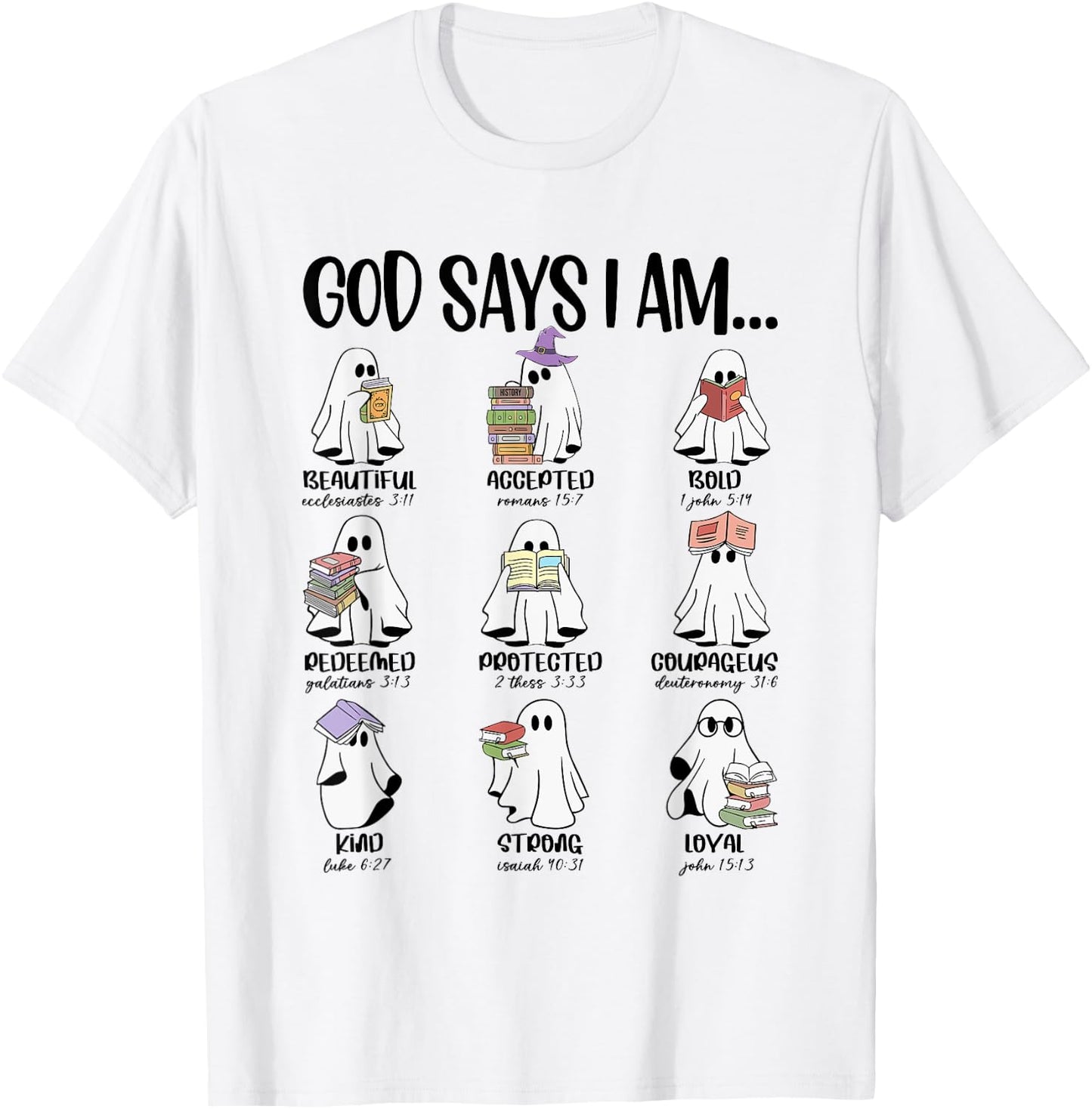 God Says I Am Cute Ghost Book Bookworm Halloween Women Men T-Shirt - T-Shirt | White