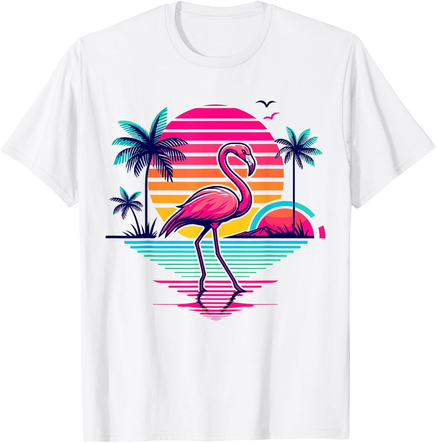 Flamingo Beach Summer Palm Trees Tropical Summer Women Girls Kids T-Shirt - T-Shirt | White