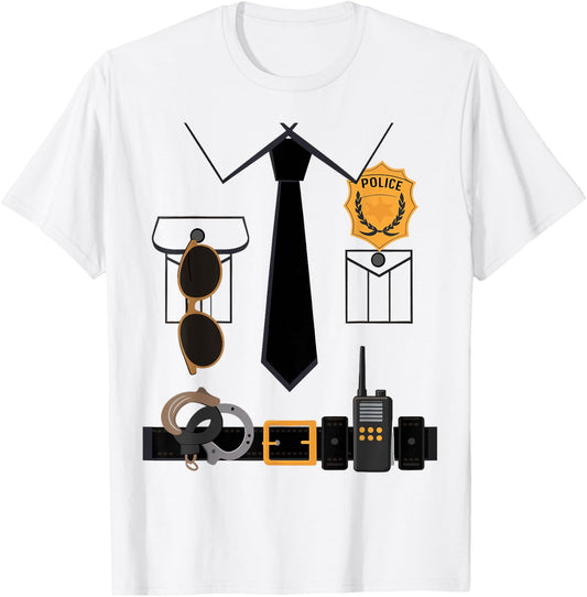 Police Costume For Kids & Adults Halloween Police Officer T-Shirt - T-Shirt | White