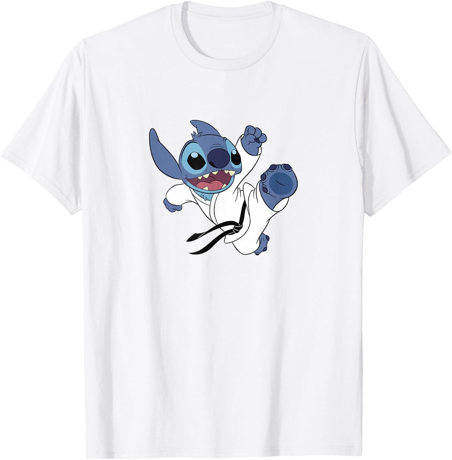 Disney Lilo & Stitch Karate Kick Black Belt Cute Logo T-Shirt - T-Shirt | White